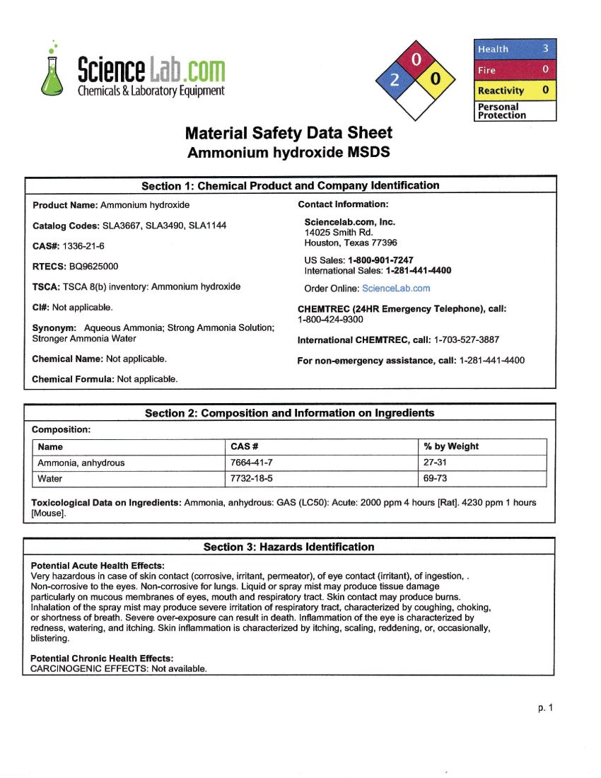 بطاقة معلومات السلامة للمادة الكيميائية  MSDS - Material safety data sheets