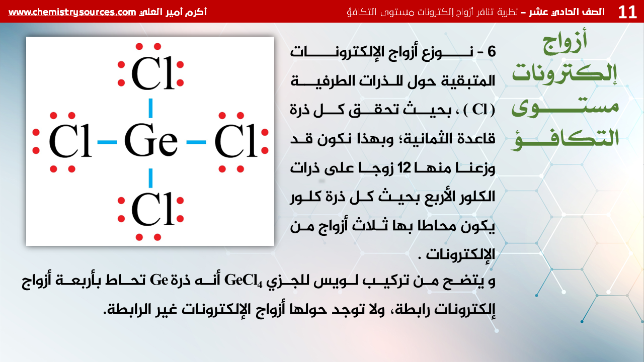 شرائح بوربوينت الكيمياء للصف الحادي عشر Chemistry PowerPoint 11th grade الدرس الأول نظرية تنافر أزواج إلكترونات مستوى التكافؤ