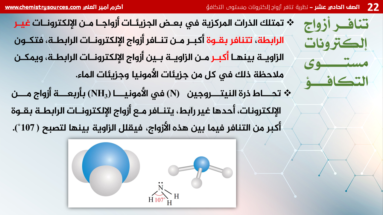شرائح بوربوينت الكيمياء للصف الحادي عشر Chemistry PowerPoint 11th grade الدرس الأول نظرية تنافر أزواج إلكترونات مستوى التكافؤ